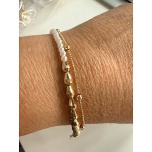 Double Gold Plated Bracelet with Pearls,Elegant Jewelry for Women